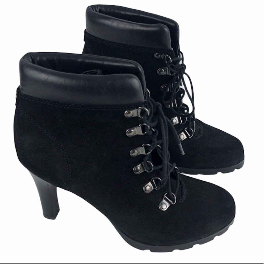 Ralph Lauren Black Suede Darby Lace Up‎ Ankle Boots Size 6.5